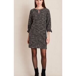 Max Studio Small Tweed Textured Shift Dress Black White Academia Classic